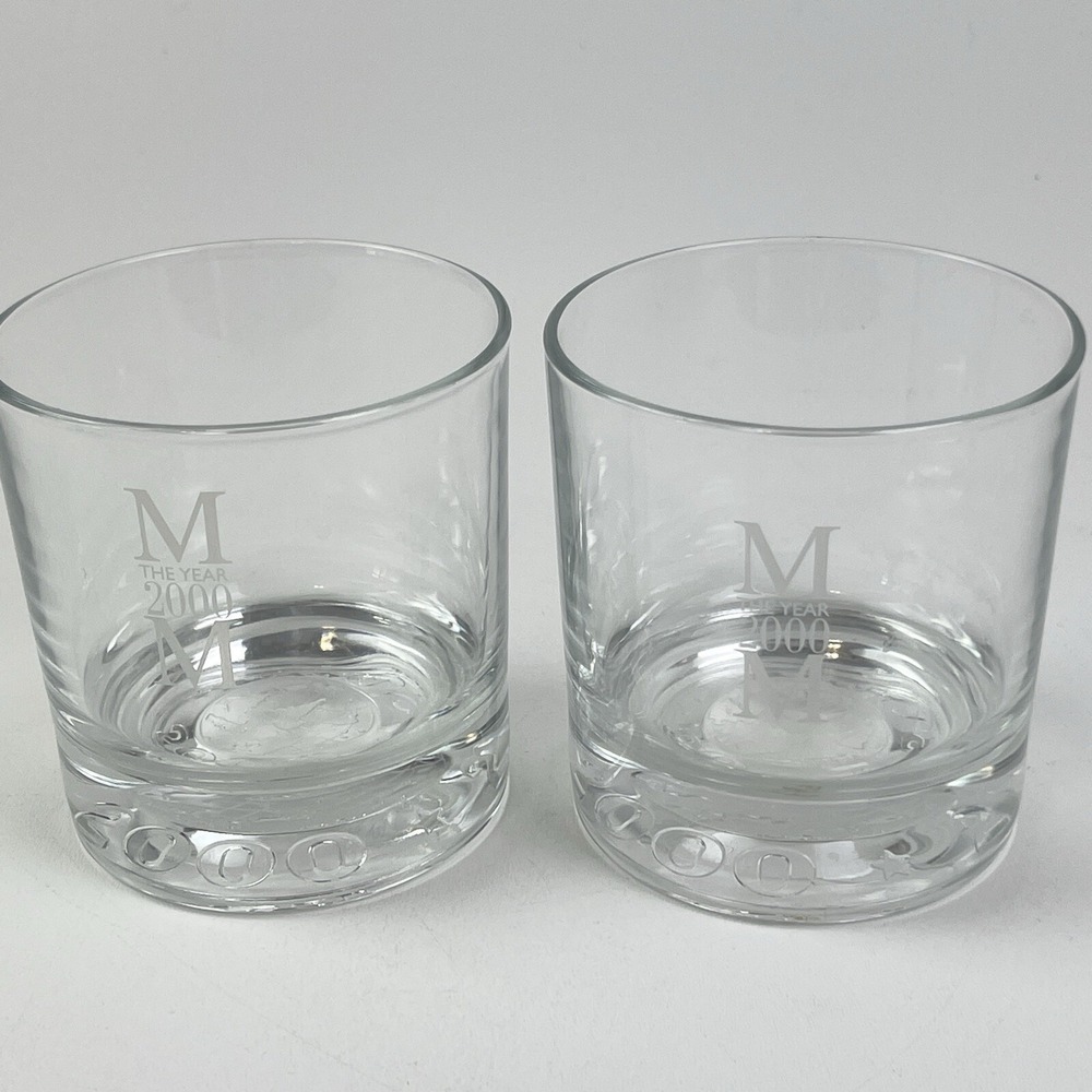 Vintage MM Year 2000 Whiskey Glass May Co Made in USA Set Of 2 Clear